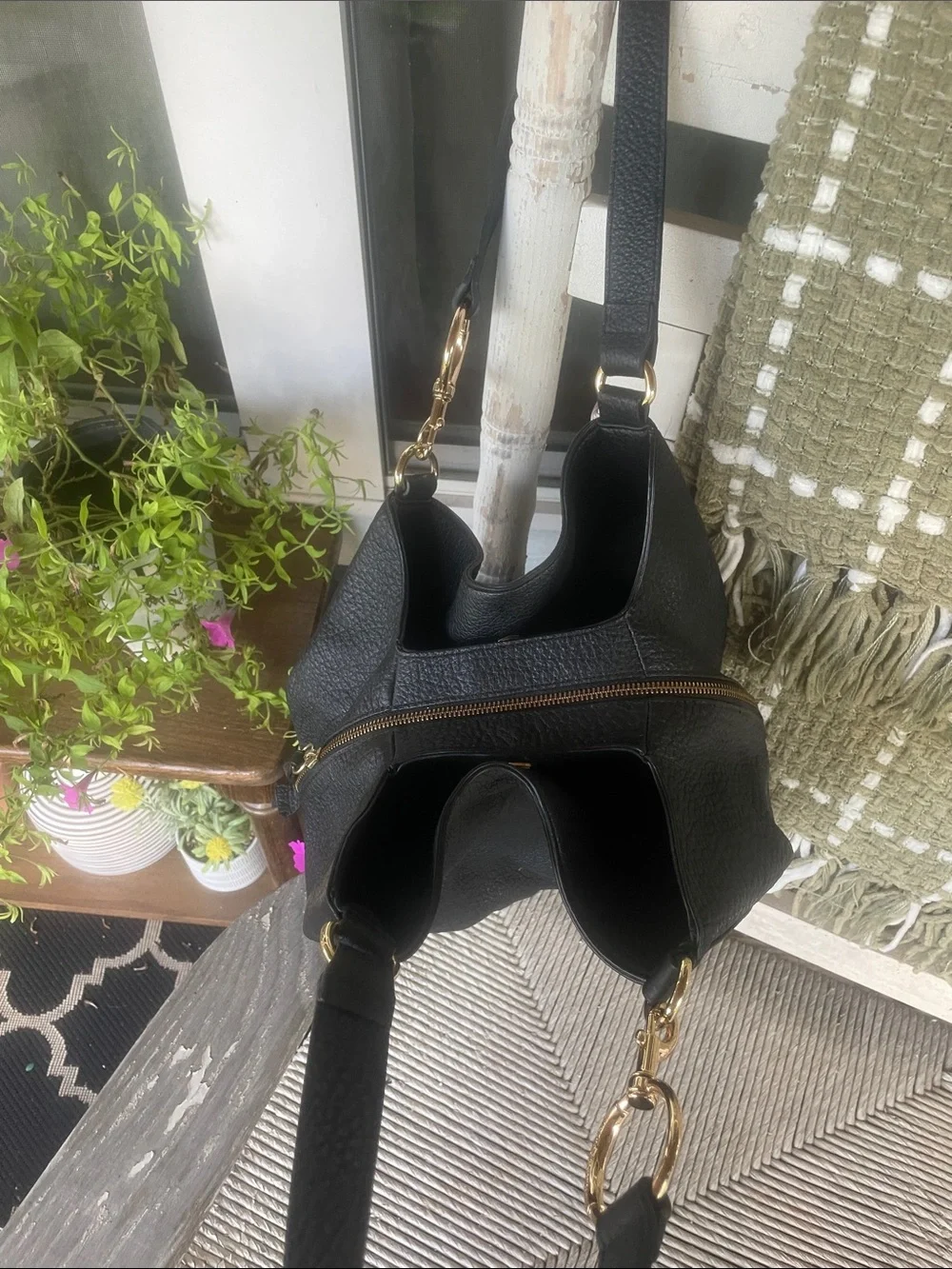 Vince Camuto Black Pebbled Leather Slouch Hobo with Gold Hardware